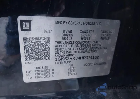 2017 GMC Yukon Xl Denali z USA, uszkodzony, nr VIN 1GKS2HKJ4HR374162